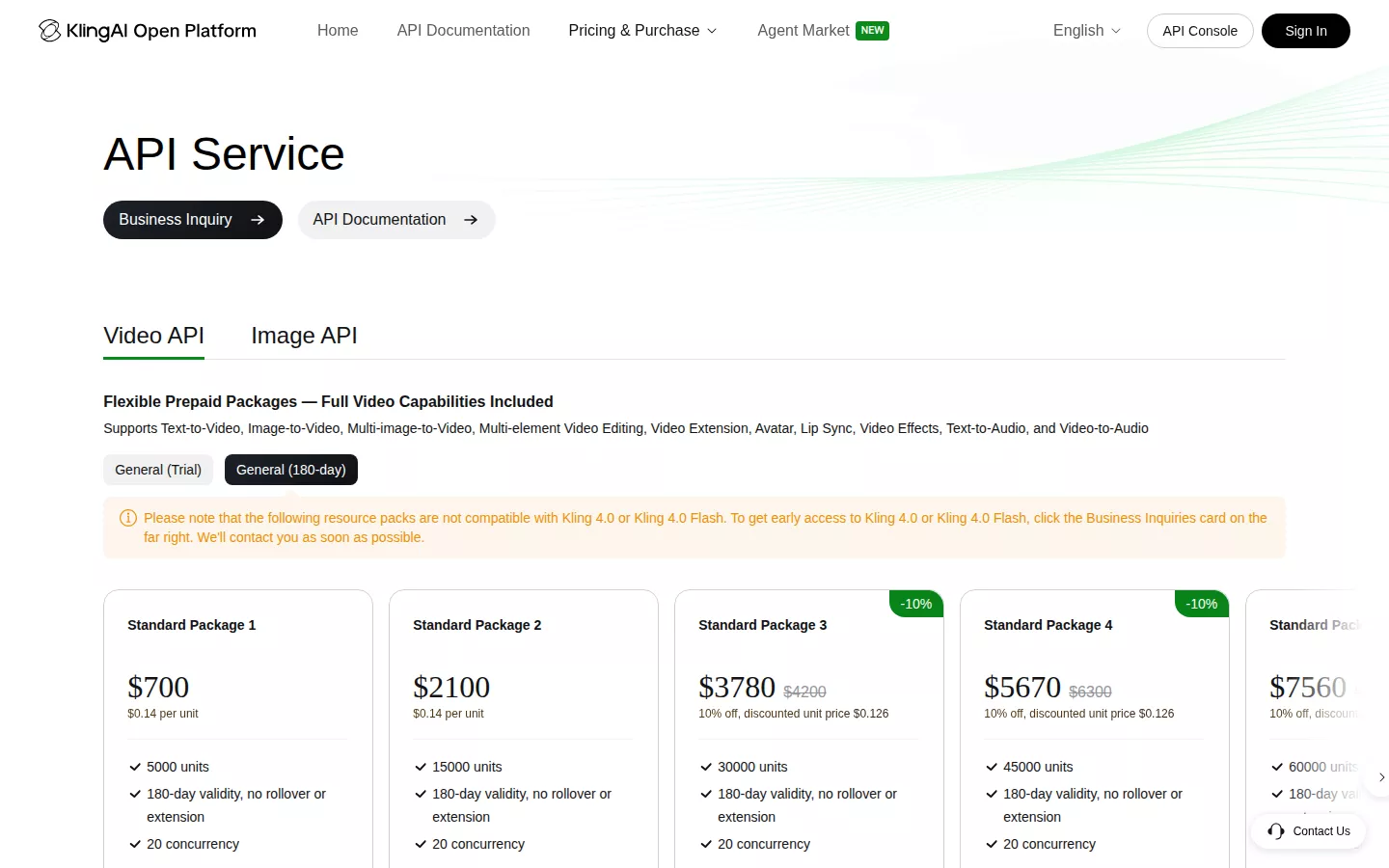 kling.ai/dev/pricing, as of Oct 25, 2026